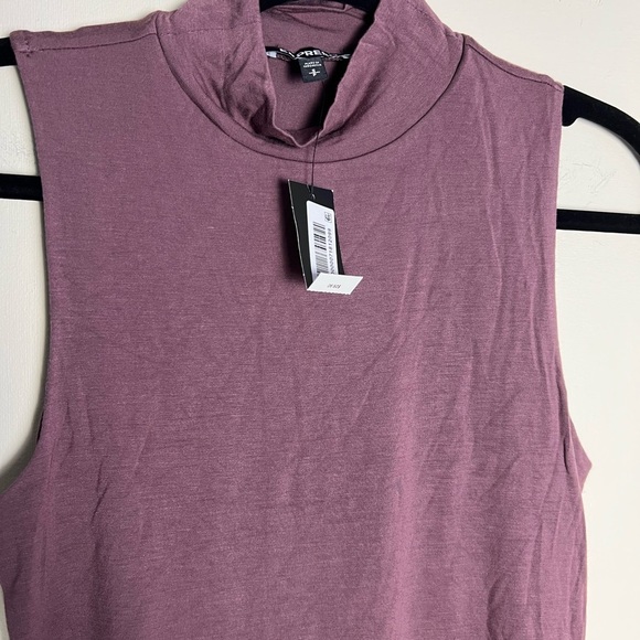 Express Womens Tank Top Small/P Plum Cream Mock Neck Stretch Relax Fit Casual - Picture 8 of 16